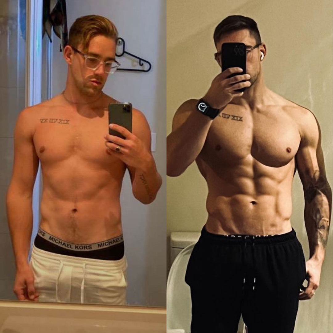 Before and after showing Damon’s body transformation results