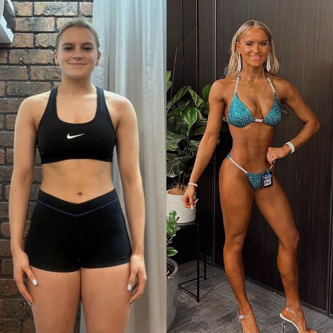 before and after photo of client Grace showing body transformation results