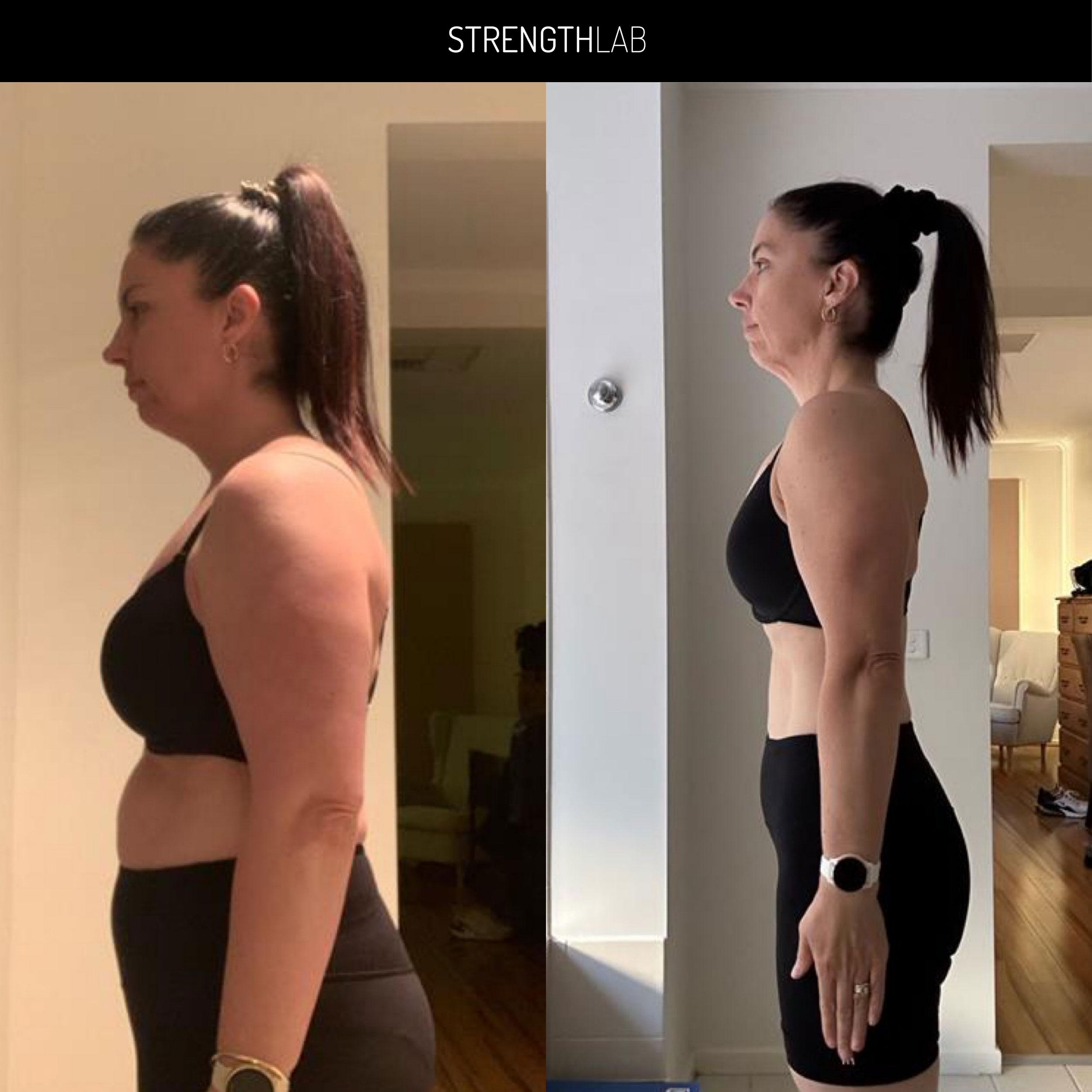 Side on before and after photo of client Kathryn