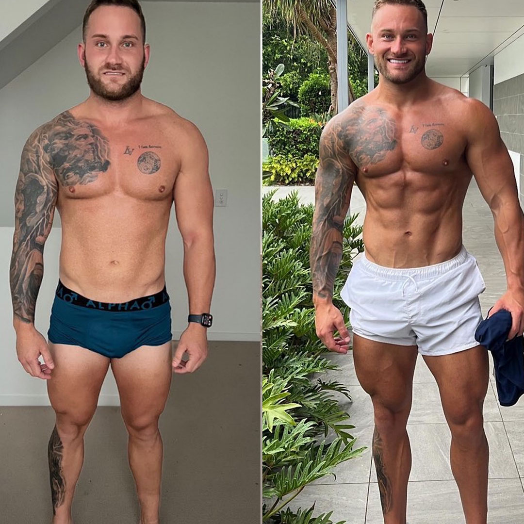 Luke shows strength and body transformation results over 12 weeks