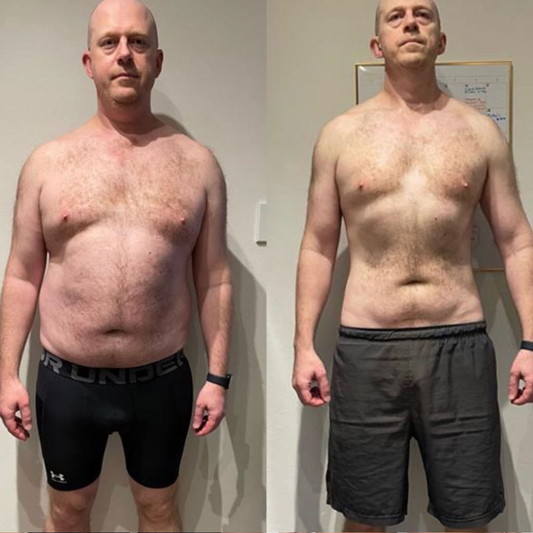 Before and after of Nick after 12 weeks of personal training