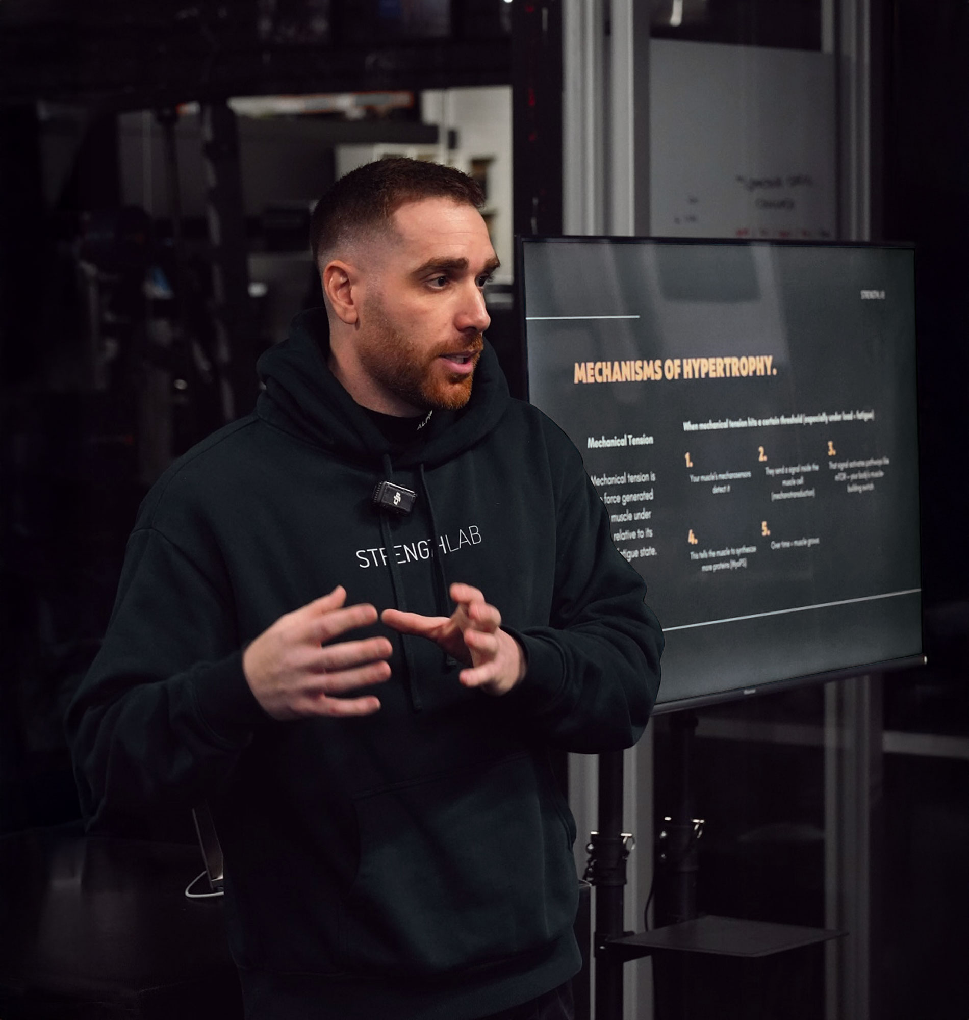 Andrew Corbisiero leading group training and education session at Strength Lab Melbourne