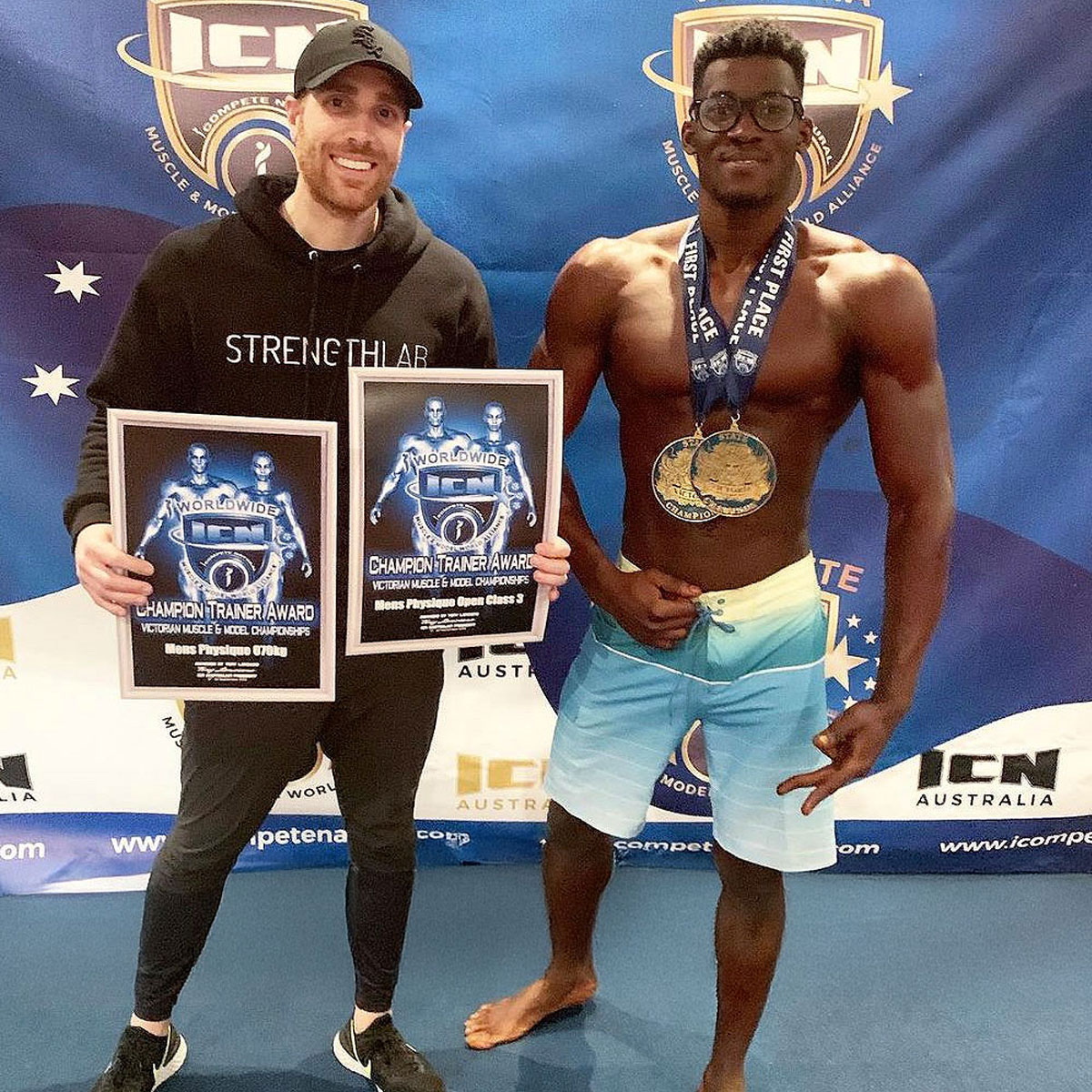 Athlete showing transformation results during physique contest