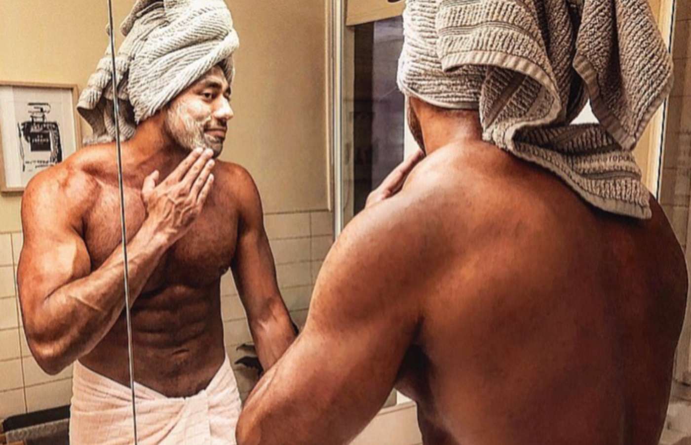 Man applying cream