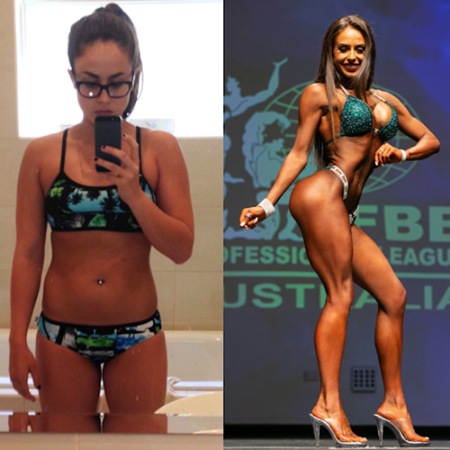 Before and after of Emma, a competition prep client