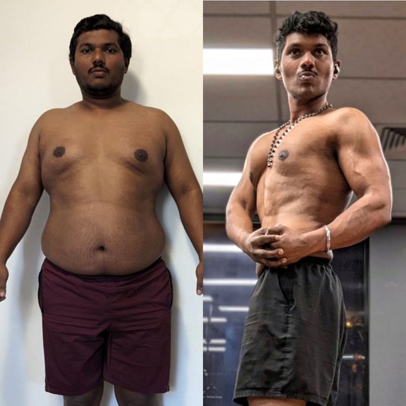 Male client dramatic weight loss and muscular transformation before and after results