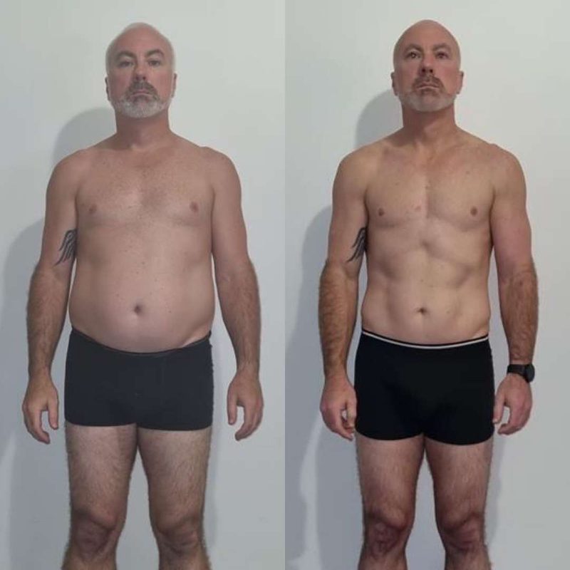 Matt's before and after body transformation showing improved muscle tone and fat loss