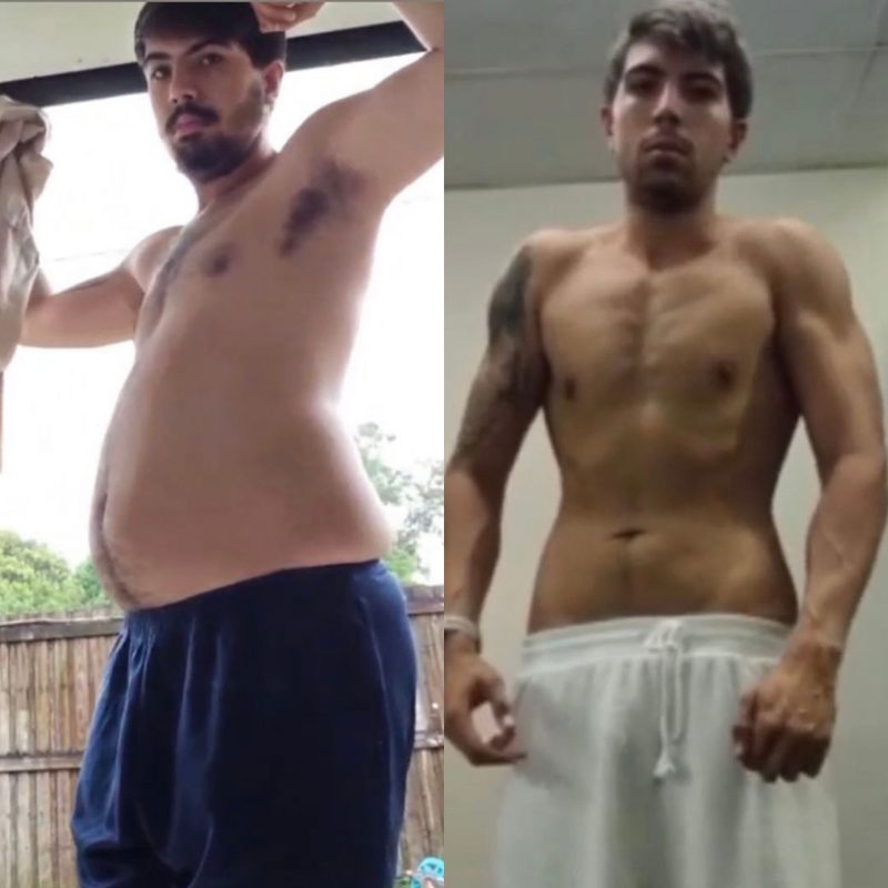 Male client belly fat to flat stomach transformation before and after coaching results