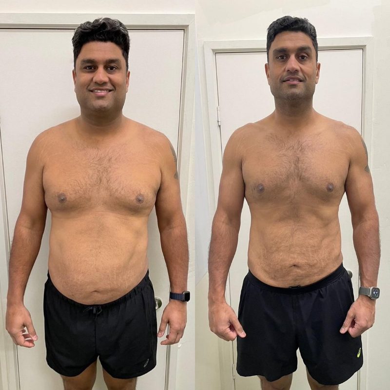 Male client body composition change before and after from Strength Lab coaching program