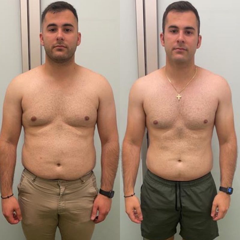 Male client early stage fat loss before and after showing initial body composition improvement