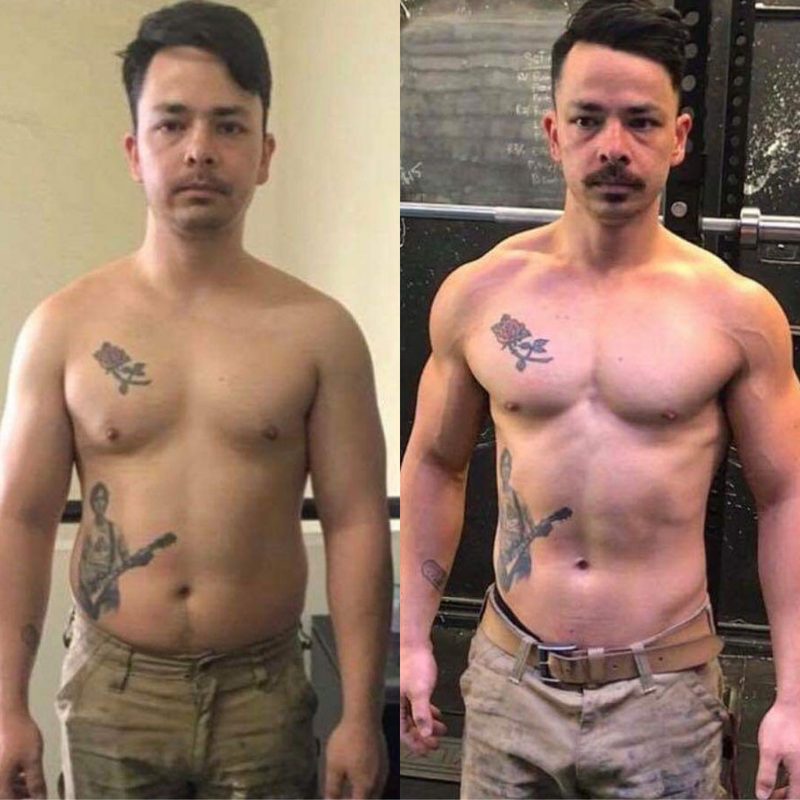 Male client achieving lean muscular physique through Strength Lab online coaching program