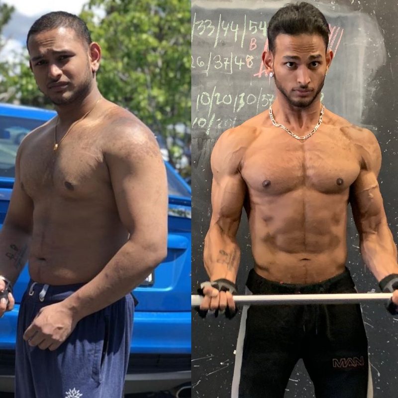 Simar's 19kg body transformation before and after showing dramatic fat loss through Strength Lab coaching