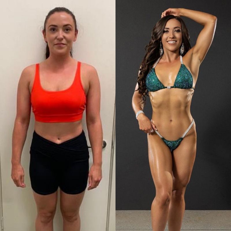 Female client early body toning progress before and after – reduced bloating and improved shape with Strength Lab coaching