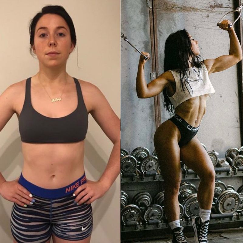 Female client full body weight loss before and after – significant fat loss with Strength Lab coaching