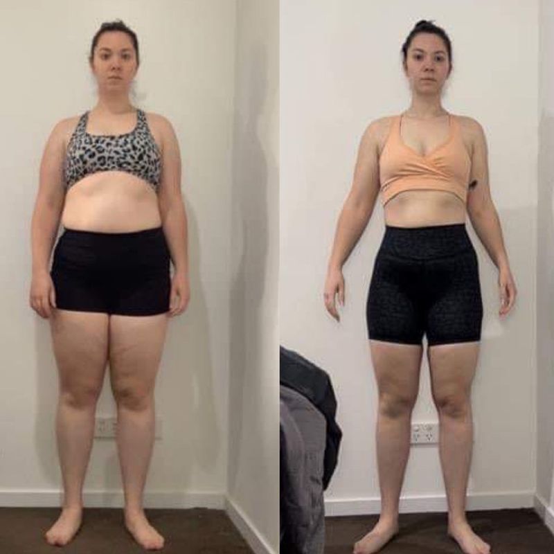 Female client lean muscle definition before and after – toned physique with Strength Lab online coaching