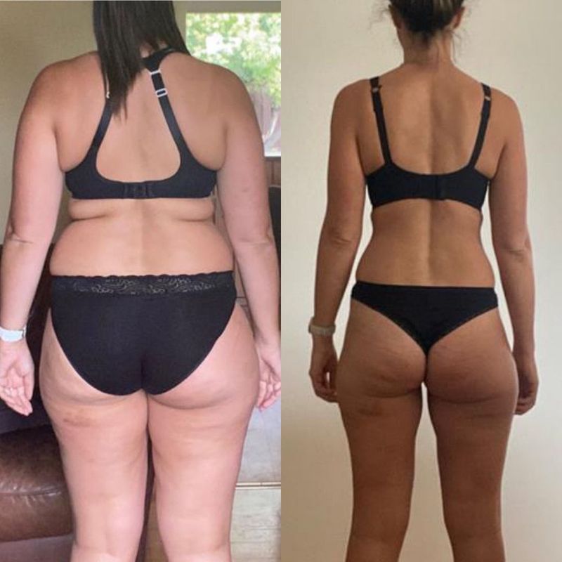 Female client waist toning before and after – leaner midsection achieved with Strength Lab coaching