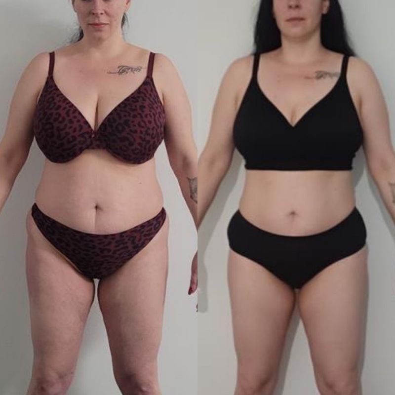 Female client overall weight loss before and after – slimmer waist and improved body shape with Strength Lab online coaching